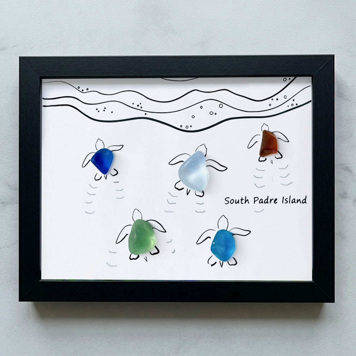 Tide & Turtles South Padre Island Sea Glass Framed Art - Black - 6" X 8" - image 15
