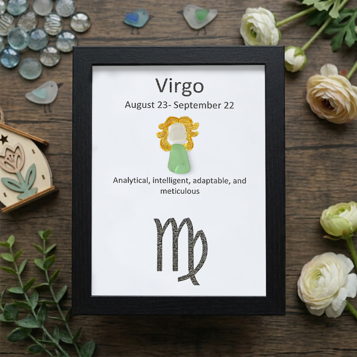 Virgo Essence Zodiac Sea Glass Framed Art - Black - 8" X 6" - image 12