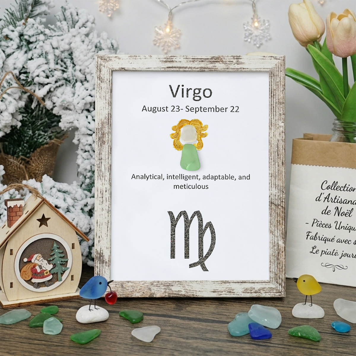 Virgo Essence Zodiac Sea Glass Framed Art - Retro White - 8" X 6" - image 14