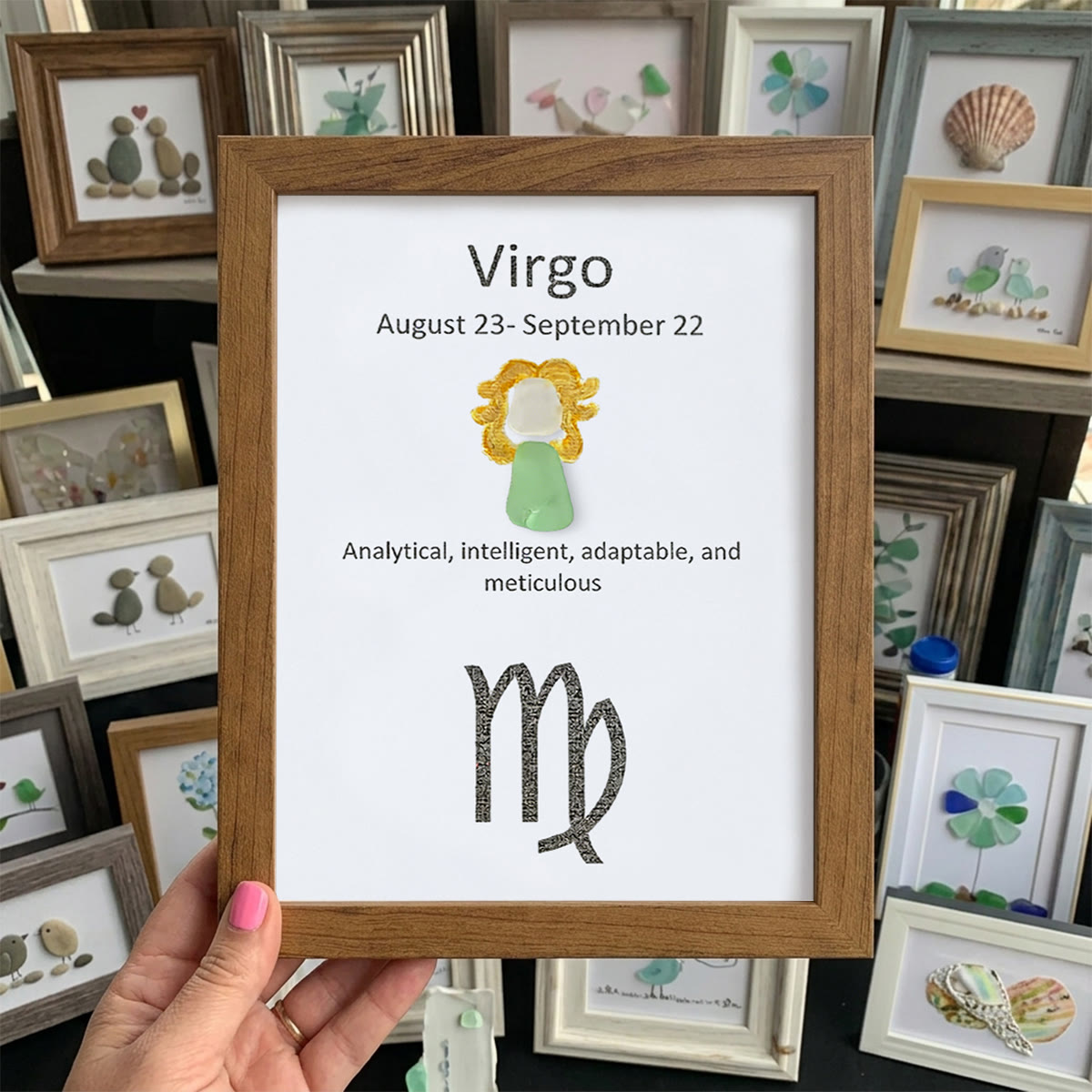 Virgo Essence Zodiac Sea Glass Framed Art - Walnut Brown - 8" X 6" - image 11