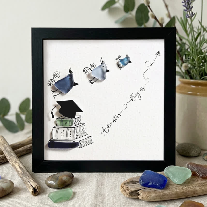 Adventure Begins Graduation Sea Glass Framed Art - Black - 8" X 8" - image 6