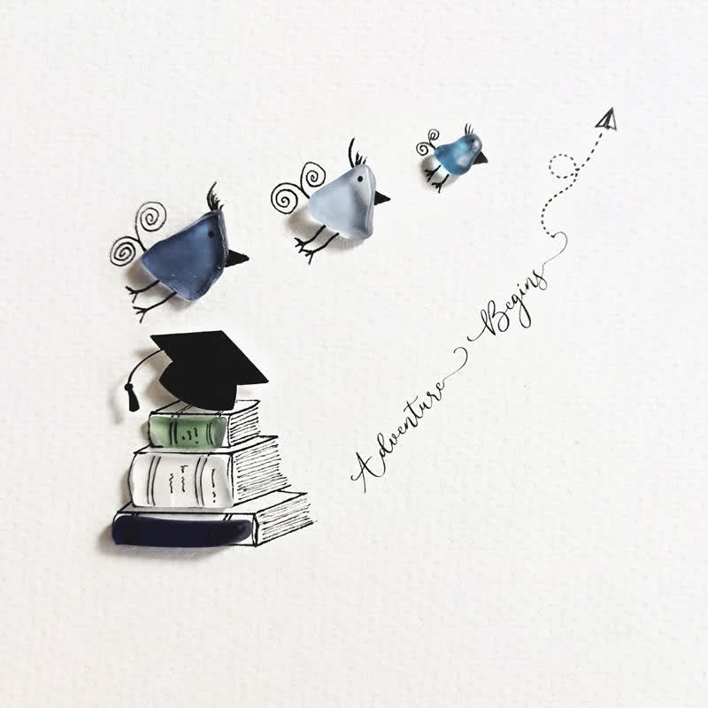 Adventure Begins Graduation Sea Glass Framed Art - Seaglass Card - 8" X 8" - image 1