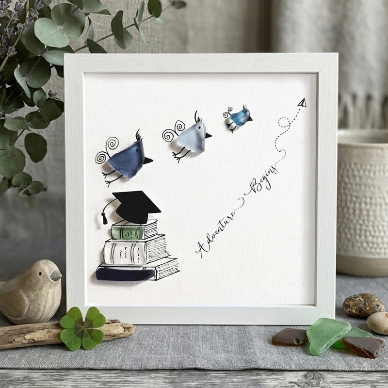 Adventure Begins Graduation Sea Glass Framed Art - White - 8" X 8" - image 7