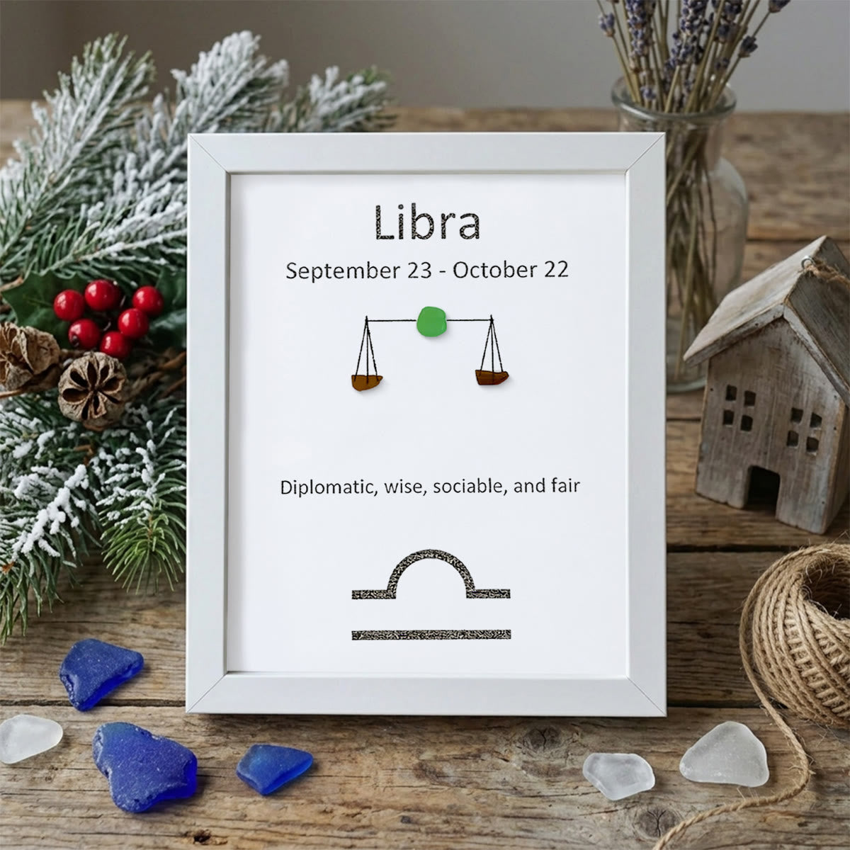 Libra Balance Zodiac Sea Glass Framed Art - White - 8" X 6" - image 13