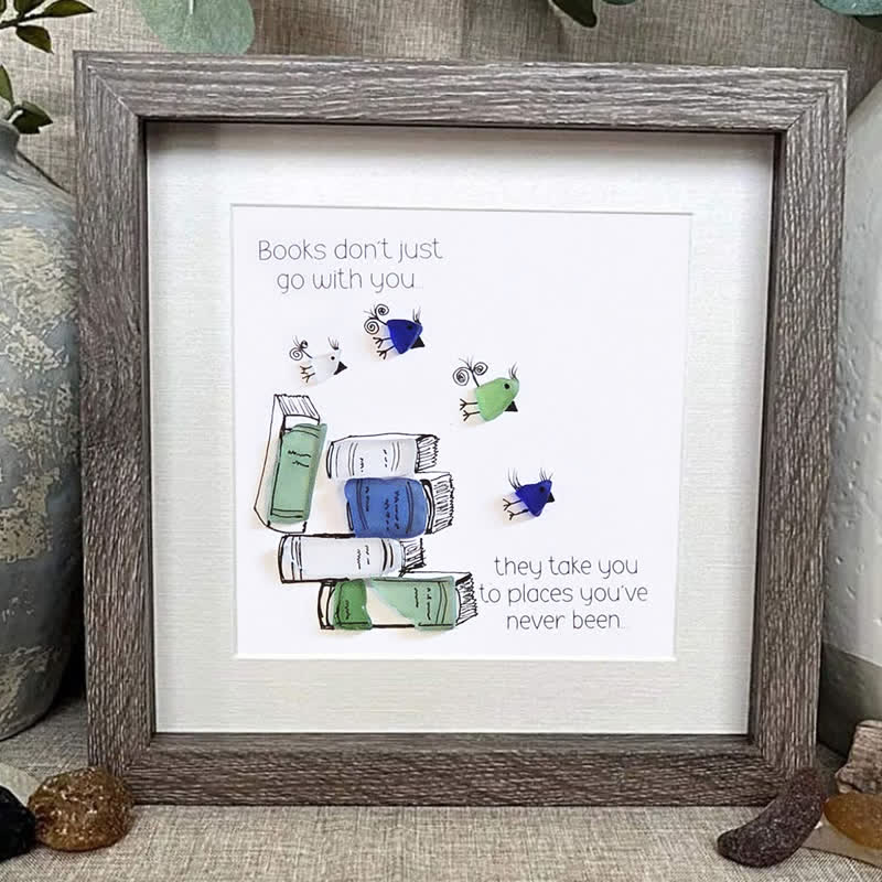 Book Lover Inspirational Quote Sea Glass Framed Art - image 0