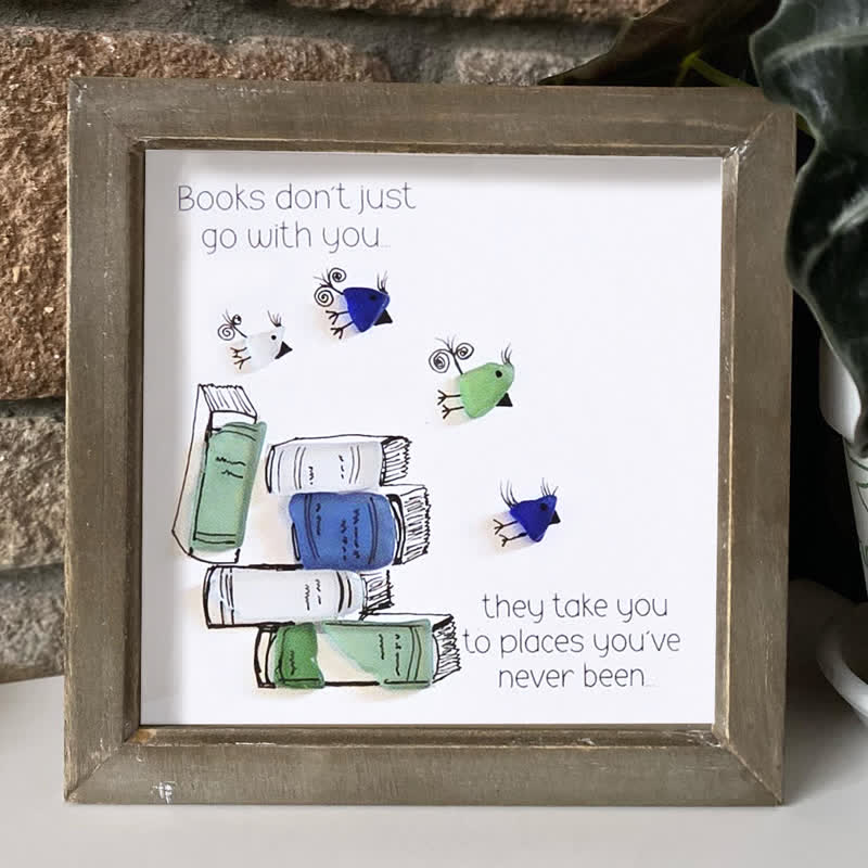 Book Lover Inspirational Quote Sea Glass Framed Art - image 2