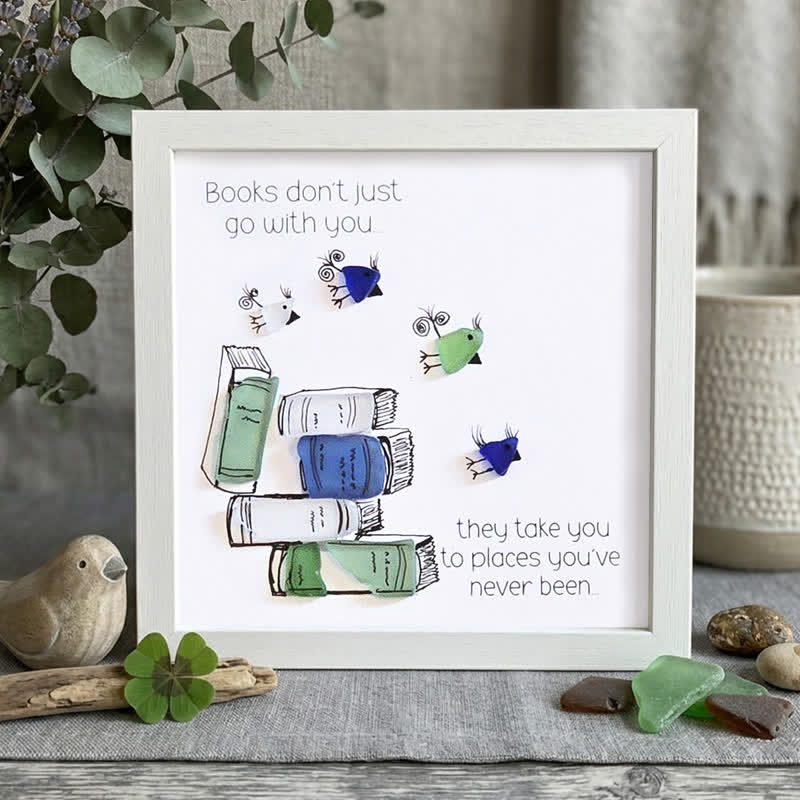 Book Lover Inspirational Quote Sea Glass Framed Art - White - 8" X 8" - image 7