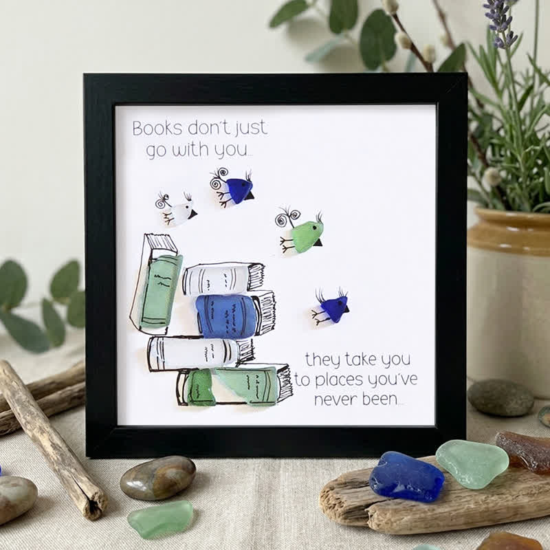 Book Lover Inspirational Quote Sea Glass Framed Art - Black - 8" X 8" - image 6