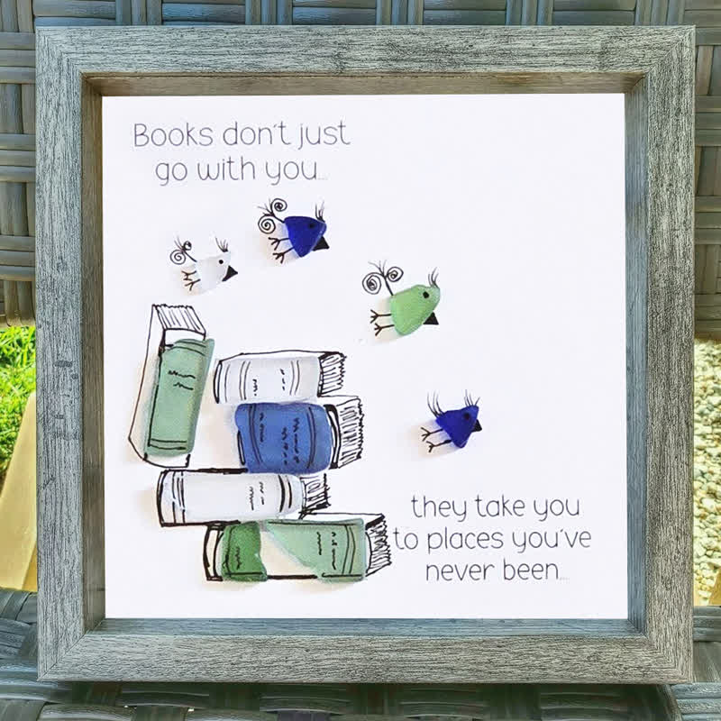 Book Lover Inspirational Quote Sea Glass Framed Art - image 3