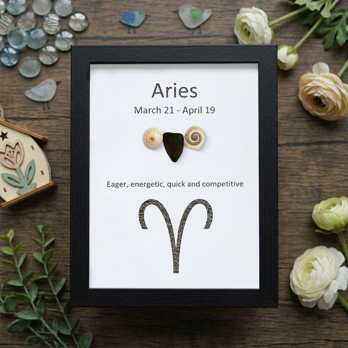Aries Fire Zodiac Sea Glass Framed Art - Black - 8" X 6" - image 12