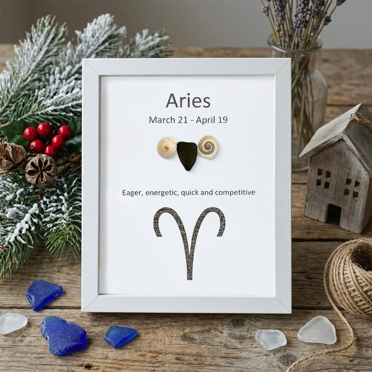 Aries Fire Zodiac Sea Glass Framed Art - White - 8" X 6" - image 13