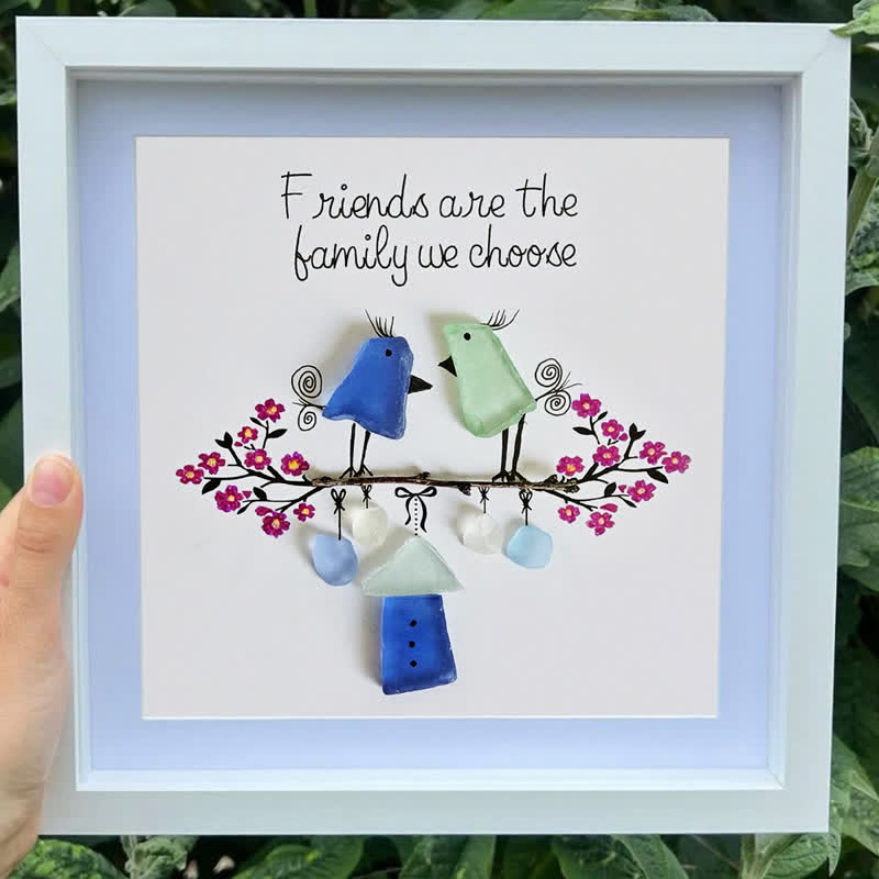 Friends Are the Family We Choose Birds Sea Glass Framed Art - image 0
