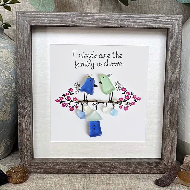 Friends Are the Family We Choose Birds Sea Glass Framed Art - image 2
