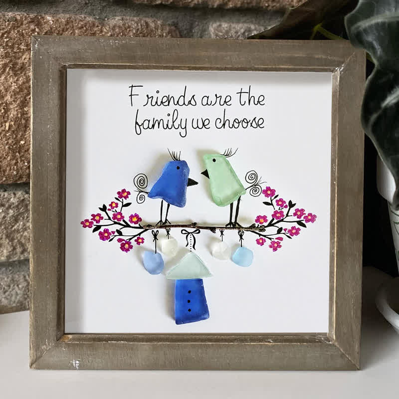 Friends Are the Family We Choose Birds Sea Glass Framed Art - image 3
