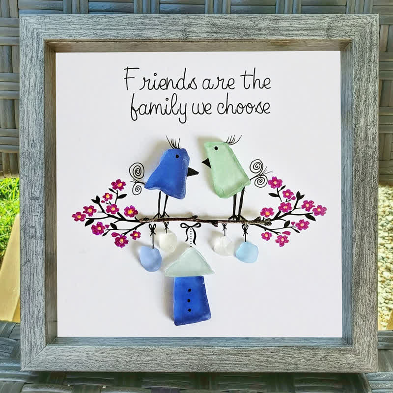 Friends Are the Family We Choose Birds Sea Glass Framed Art - image 4