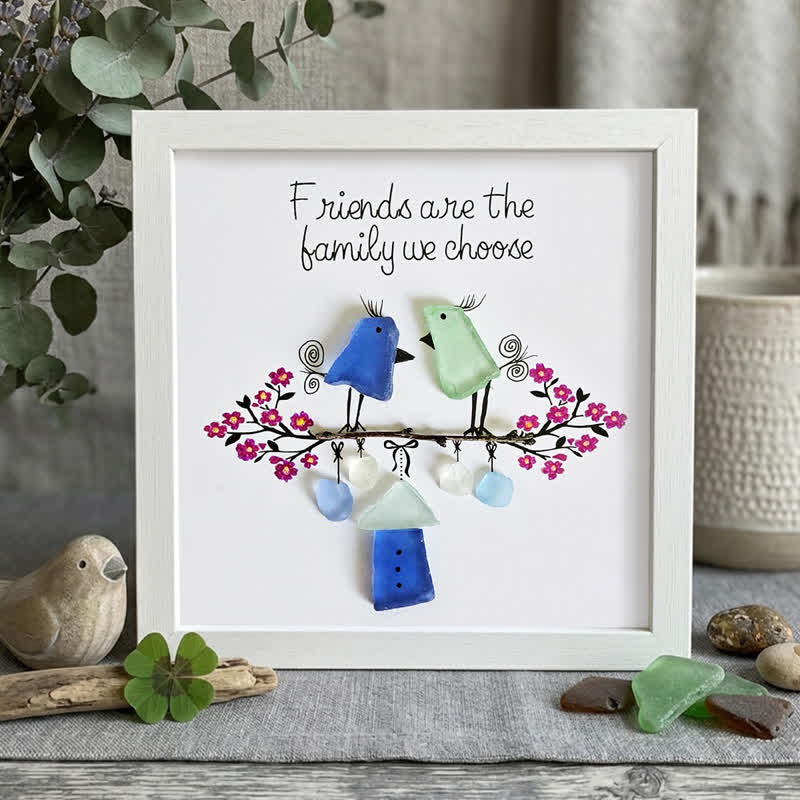 Friends Are the Family We Choose Birds Sea Glass Framed Art - White - 8" X 8" - image 7