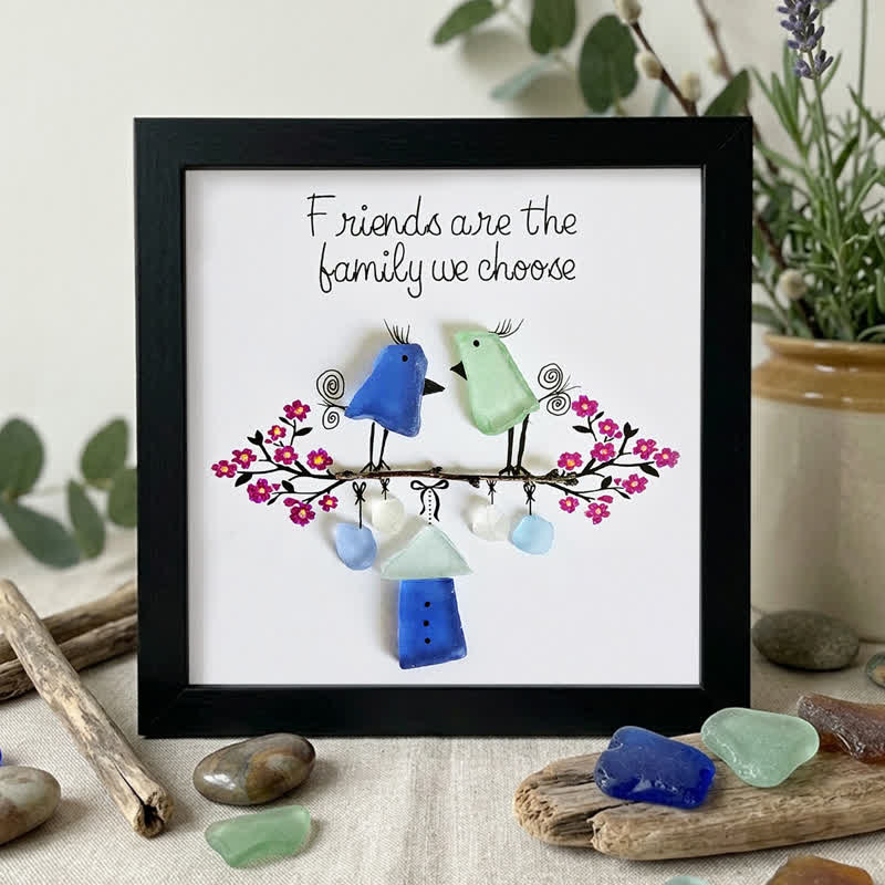 Friends Are the Family We Choose Birds Sea Glass Framed Art - Black - 8" X 8" - image 6