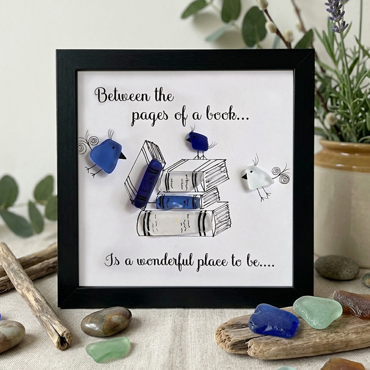 Enjoy In a Good Book Book Lover Sea Glass Framed Art - Black - 8" X 8" - image 8