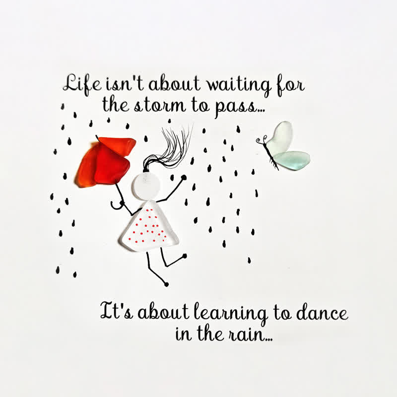 Dance in the Rain Positive Quote Sea Glass Framed Art - Seaglass Card - 8" X 8" - image 1