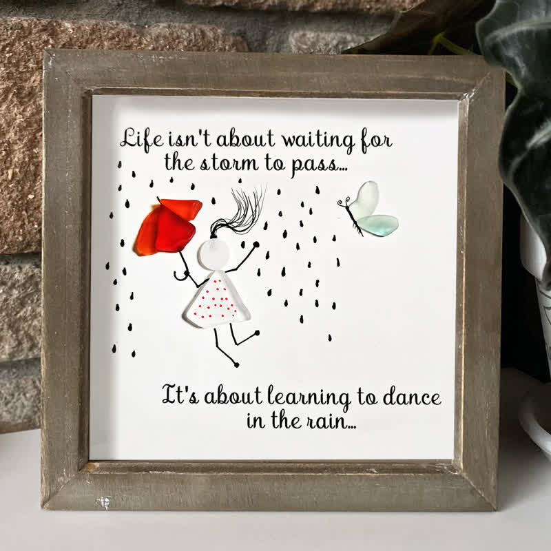Dance in the Rain Positive Quote Sea Glass Framed Art - image 0