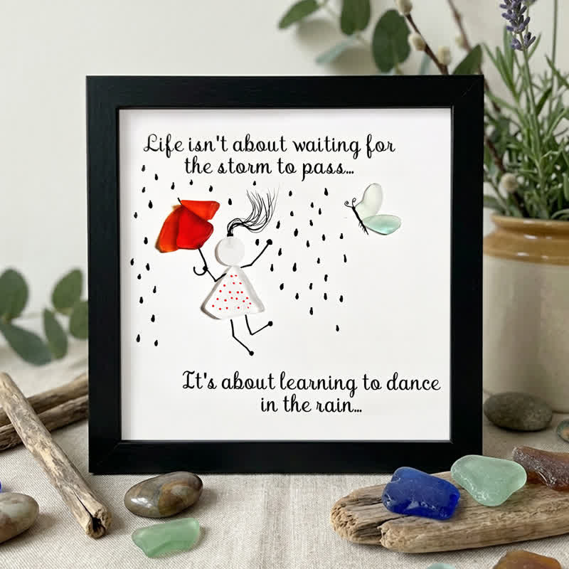 Dance in the Rain Positive Quote Sea Glass Framed Art - Black - 8" X 8" - image 6