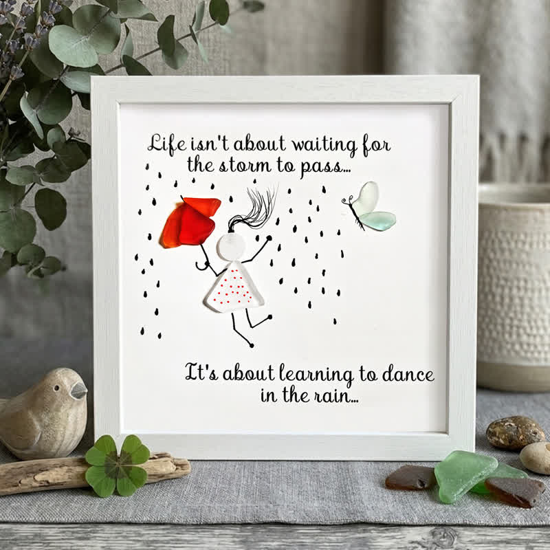 Dance in the Rain Positive Quote Sea Glass Framed Art - White - 8" X 8" - image 7