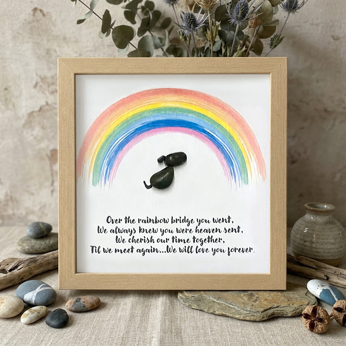 Rainbow Bridge Pet Memorial Sea Glass Framed Art - Oak - 8" X 8" - image 9