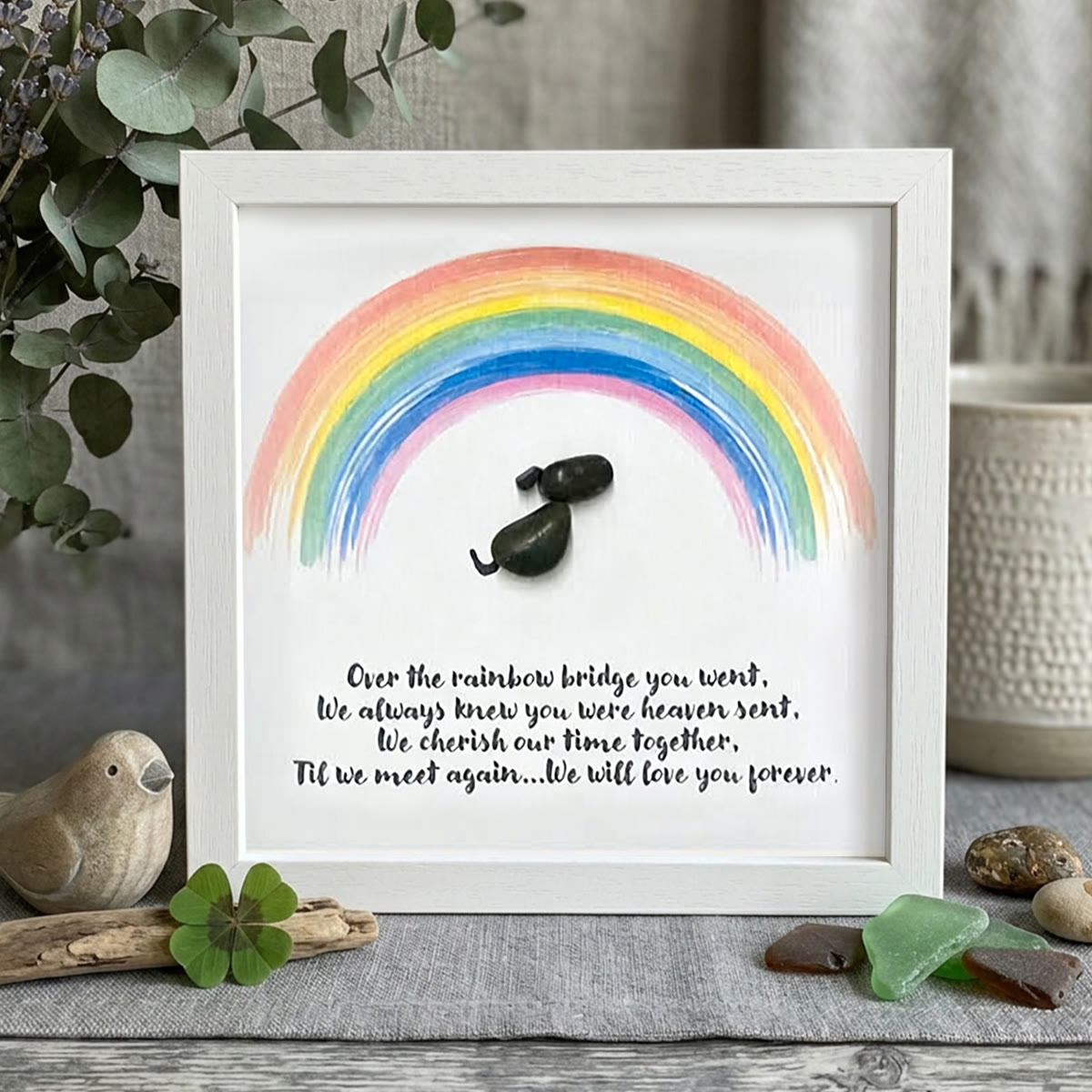 Rainbow Bridge Pet Memorial Sea Glass Framed Art - White - 8" X 8" - image 11