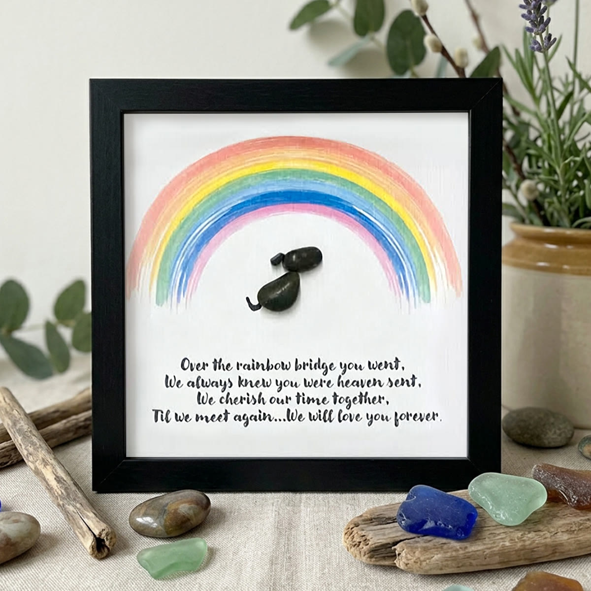 Rainbow Bridge Pet Memorial Sea Glass Framed Art - Black - 8" X 8" - image 10
