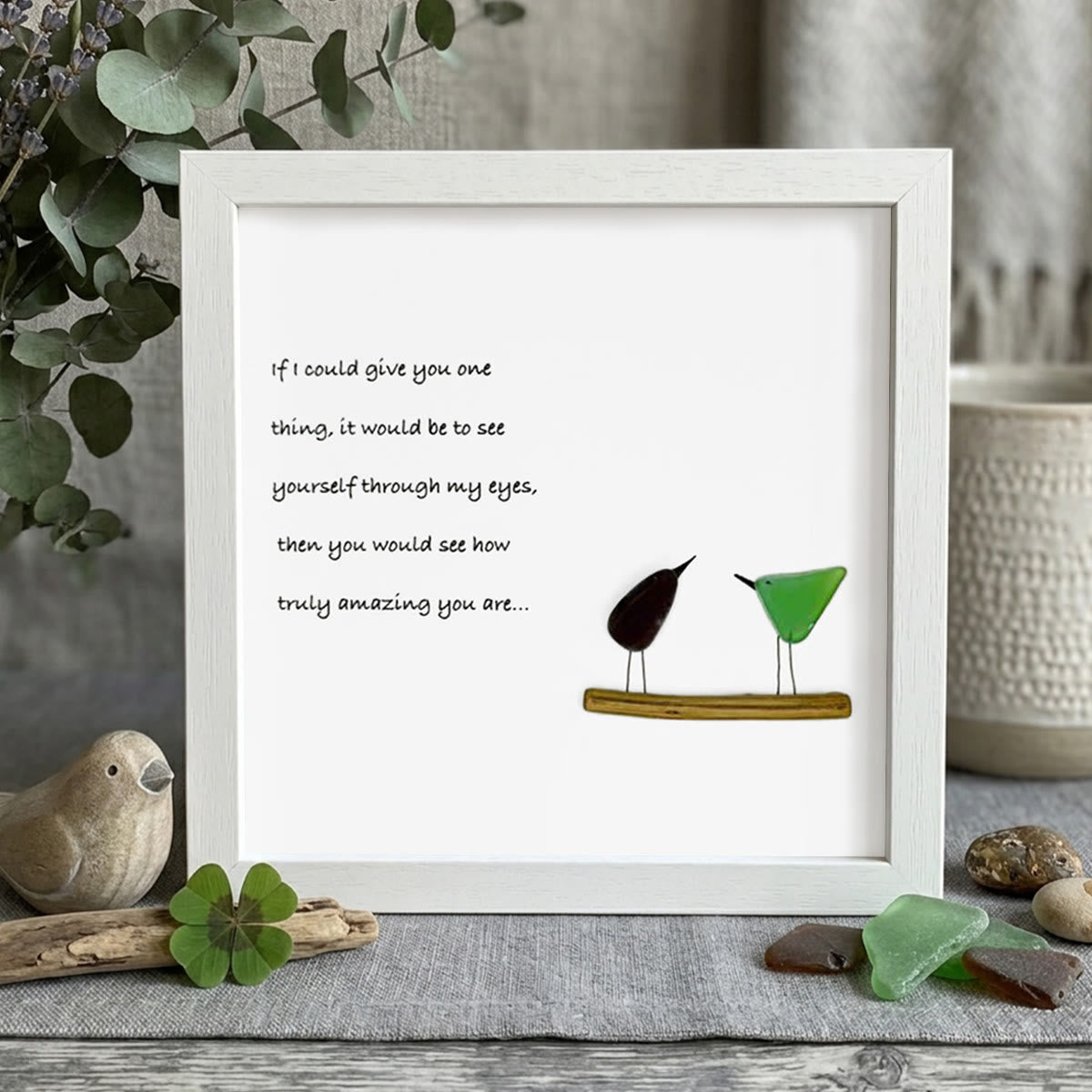 Inspirational Quote Sea Glass Framed Art - White - 8" X 8" - image 10
