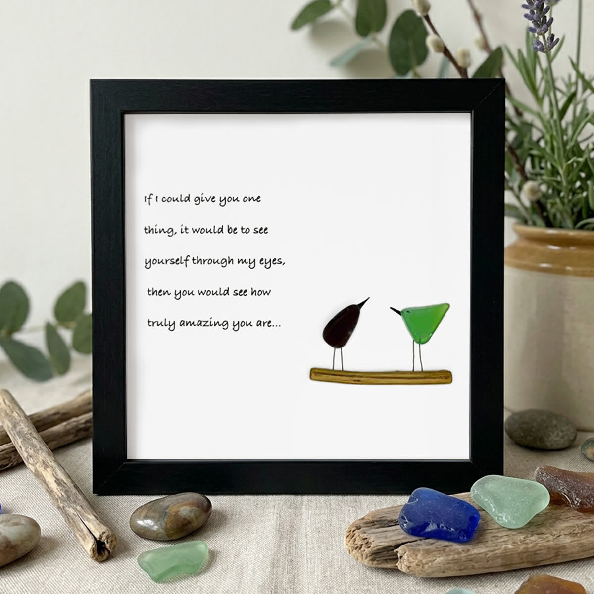 Inspirational Quote Sea Glass Framed Art - Black - 8" X 8" - image 9