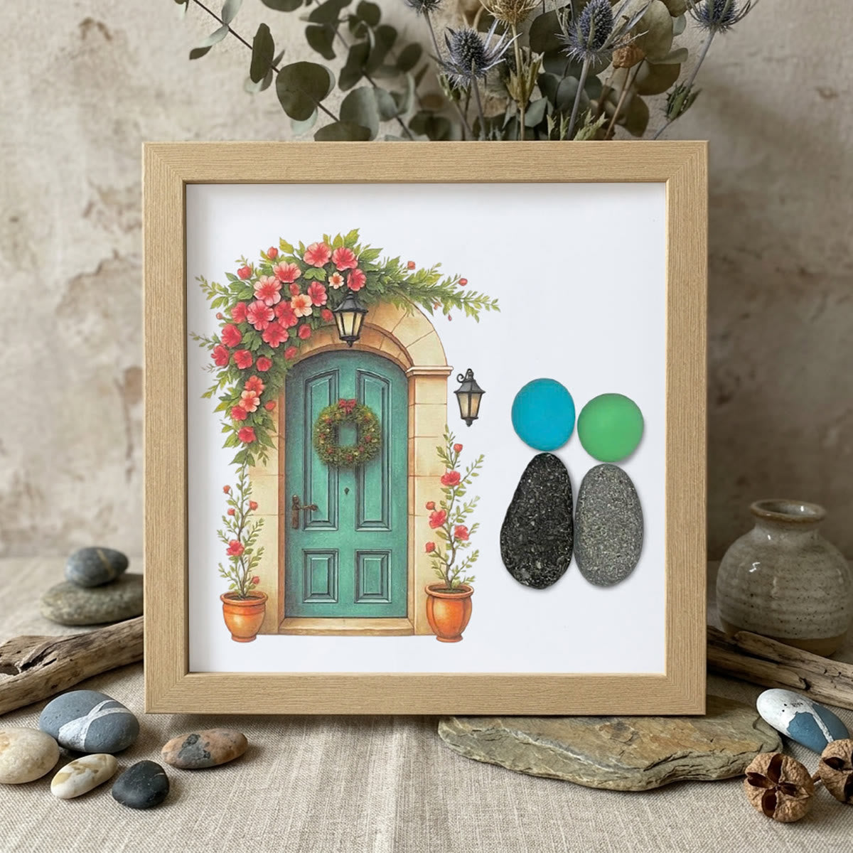 Our New House Warm Home Sea Glass Framed Art - Oak - 8" X 8" - image 8