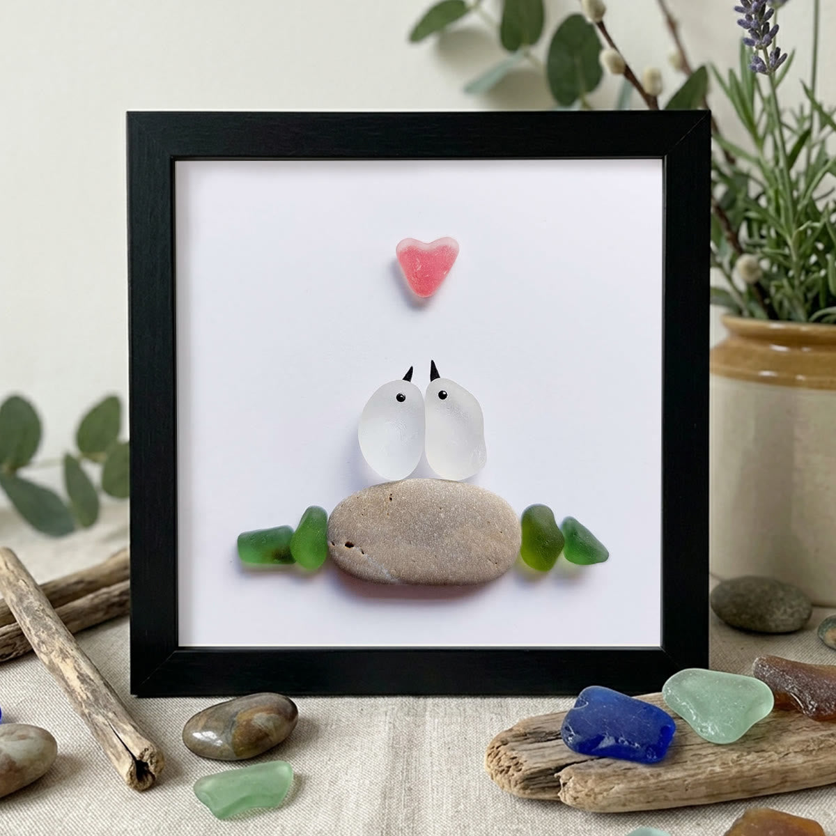 Sweetheart Birds Romantic Couple Sea Glass Framed Art - Black - 8" X 8" - image 10