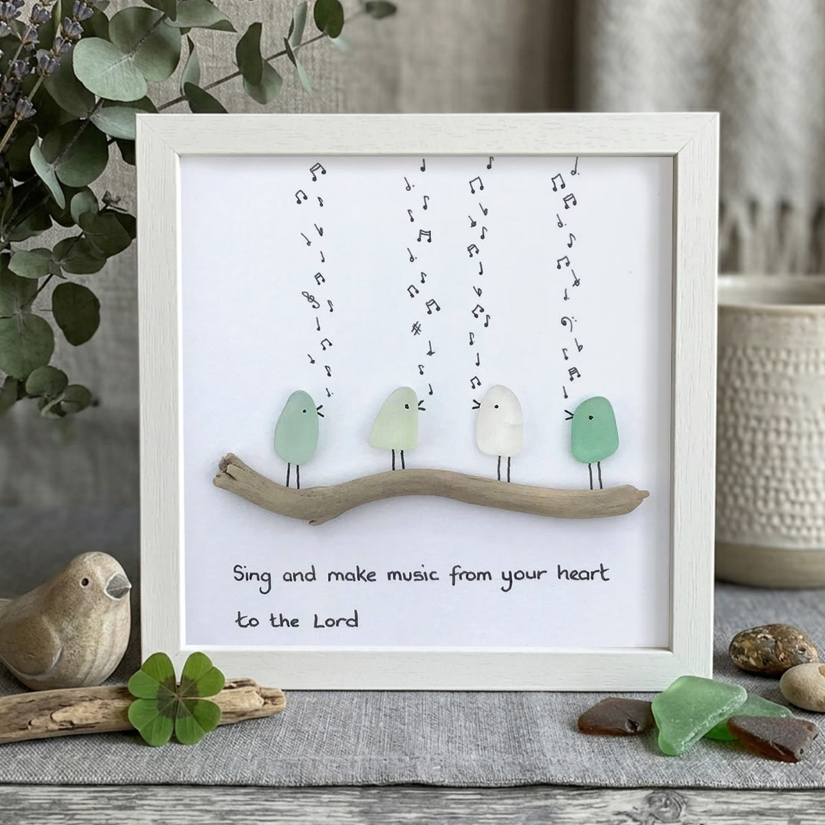 Heartful Melody Music Faith Bird Sea Glass Framed Art - White - 8" X 8" - image 10
