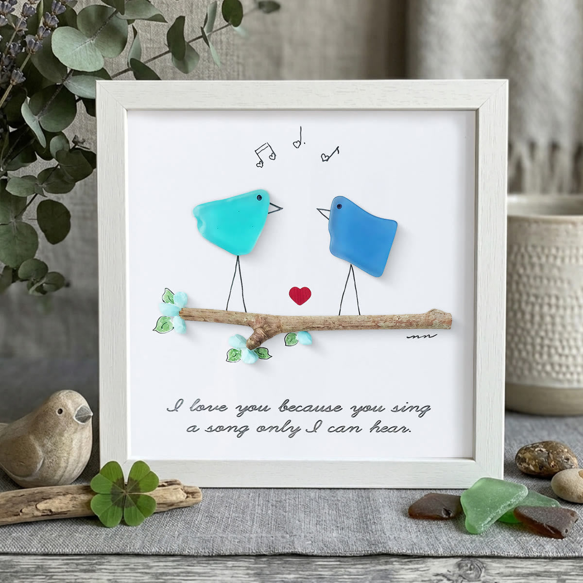 Unique Melody Couple Valentine's Day Sea Glass Framed Art - White - 8" X 8" - image 12