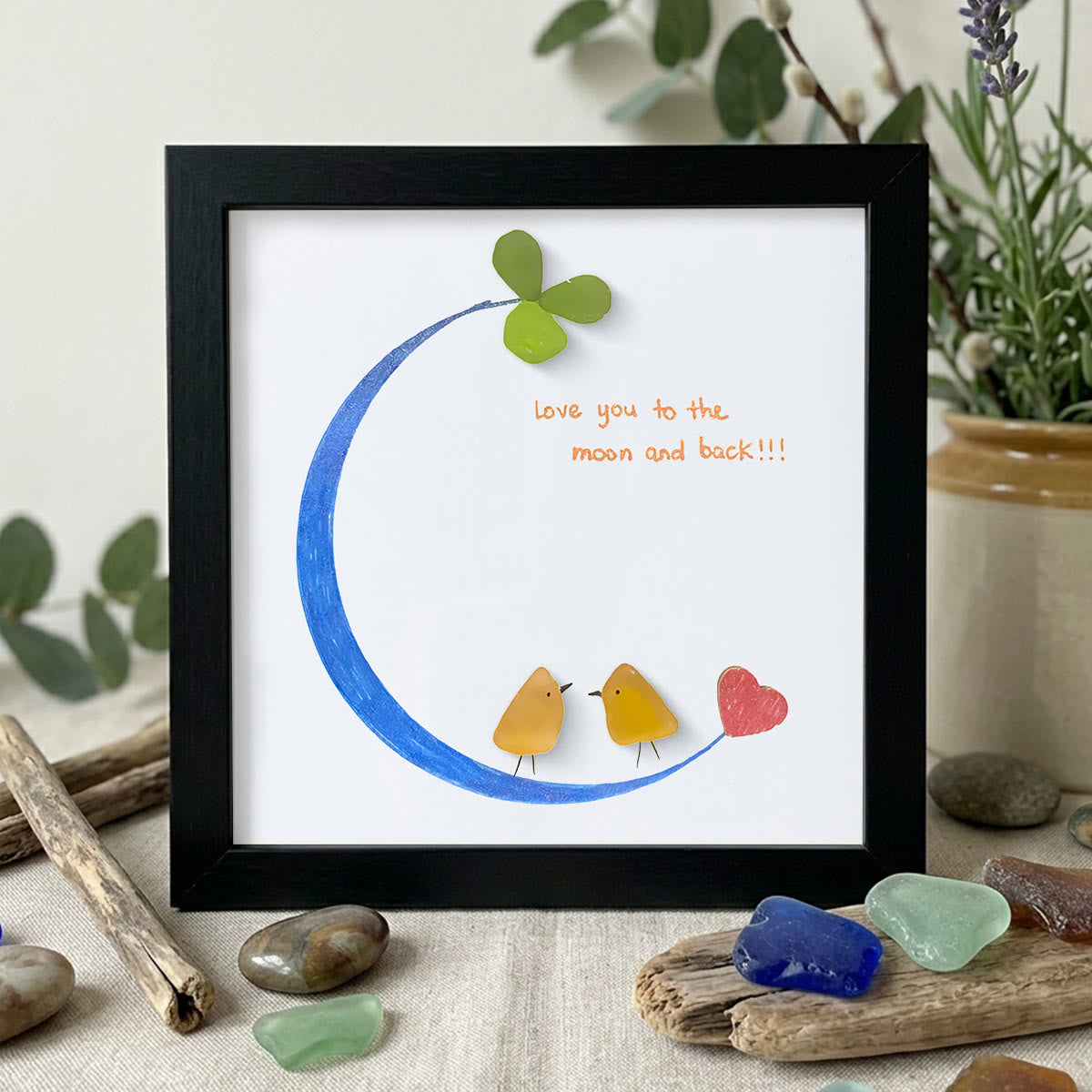 Love You to the Moon and Back Sea Glass Framed Art - Black - 8" X 8" - image 11