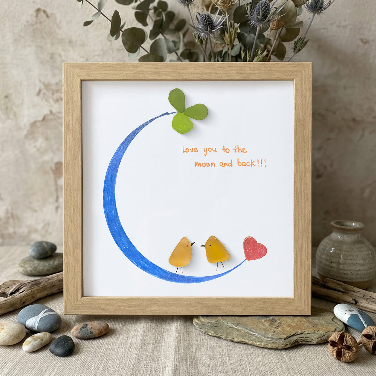 Love You to the Moon and Back Sea Glass Framed Art - Oak - 8" X 8" - image 10