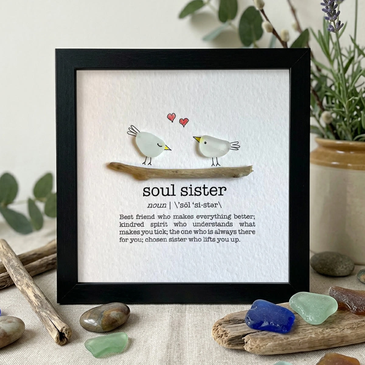 Soul Sister Definition Birds Sea Glass Framed Art - Black - 8" X 8" - image 9