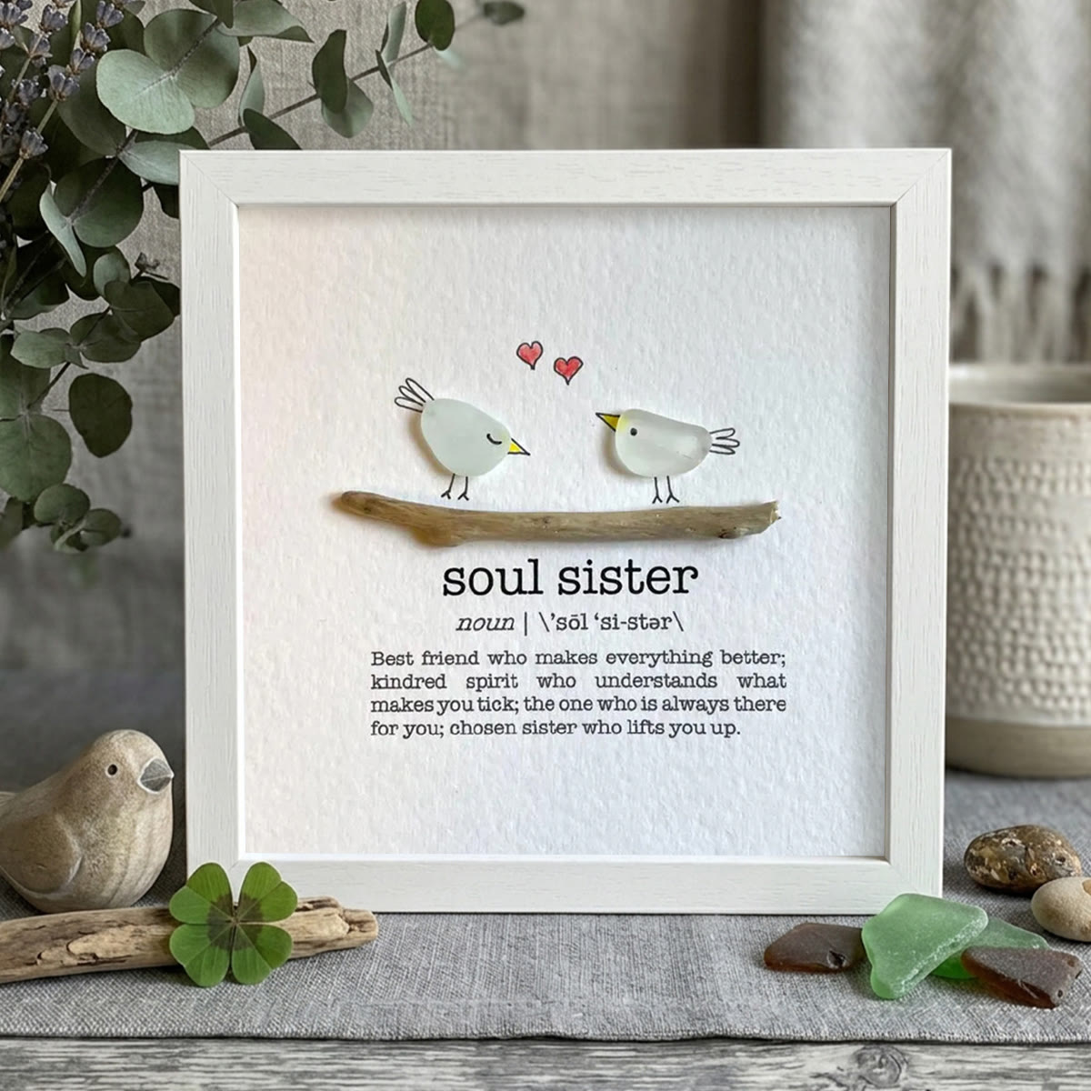 Soul Sister Definition Birds Sea Glass Framed Art - White - 8" X 8" - image 10