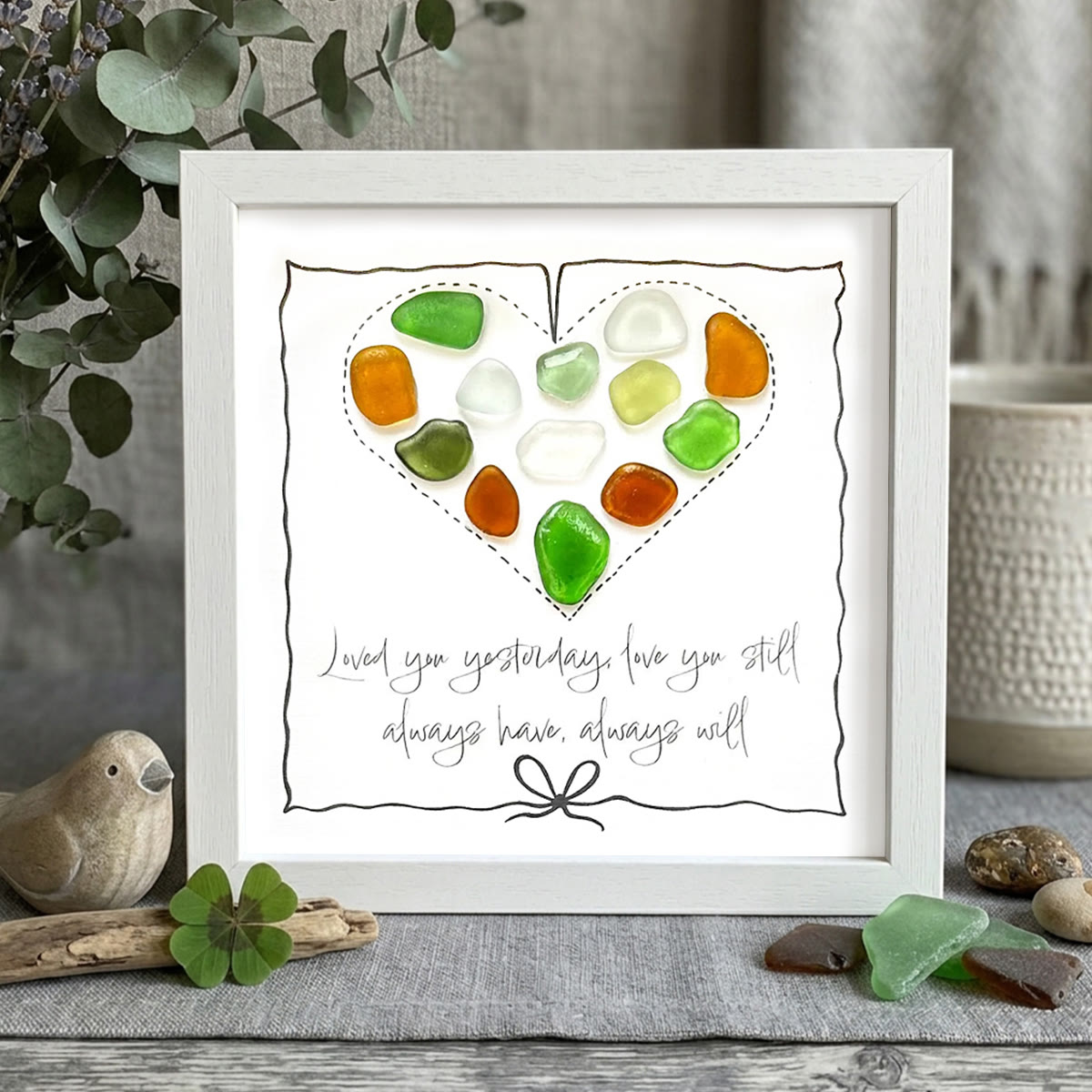 Timeless Love Multicolor Heart Sea Glass Framed Art - White - 8" X 8" - image 10