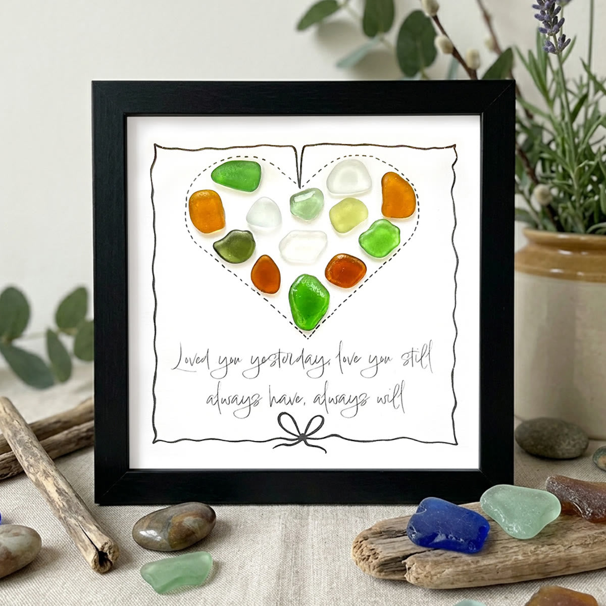 Timeless Love Multicolor Heart Sea Glass Framed Art - Black - 8" X 8" - image 9