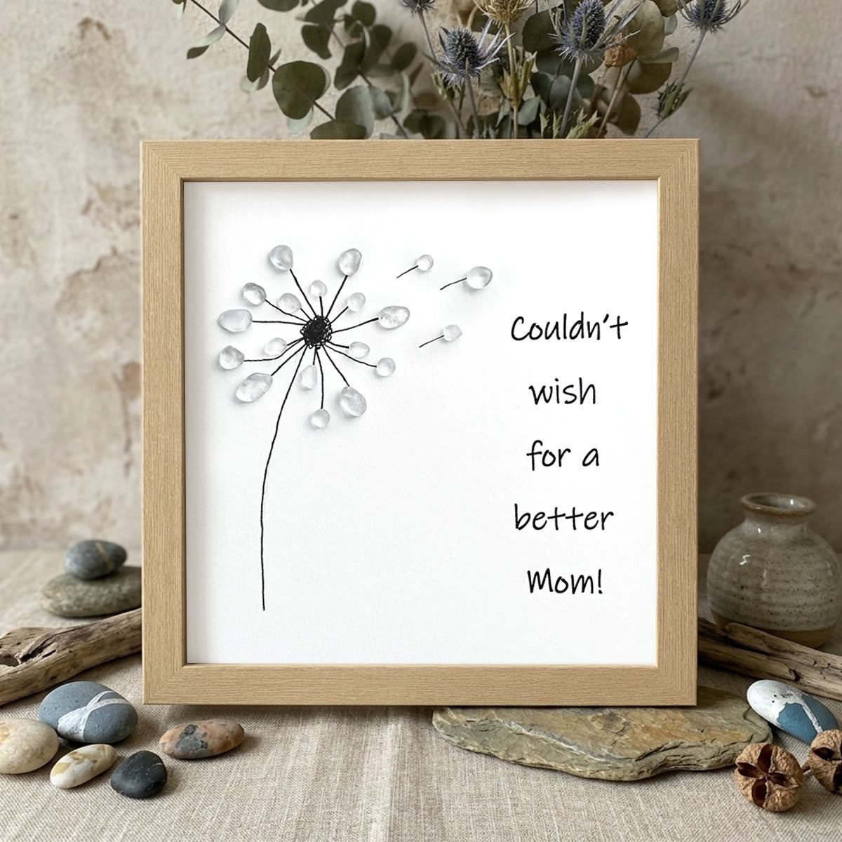 "Couldn't Wish for a Better Mom" Dandelion Sea Glass Framed Art - Oak - 8" X 8" - image 8