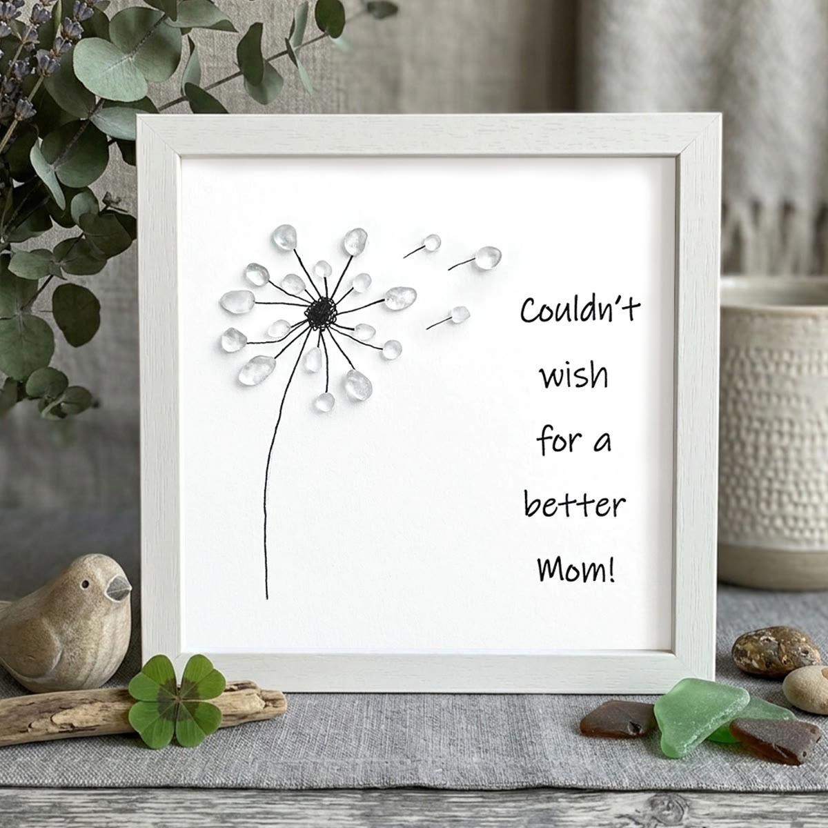 "Couldn't Wish for a Better Mom" Dandelion Sea Glass Framed Art - White - 8" X 8" - image 10