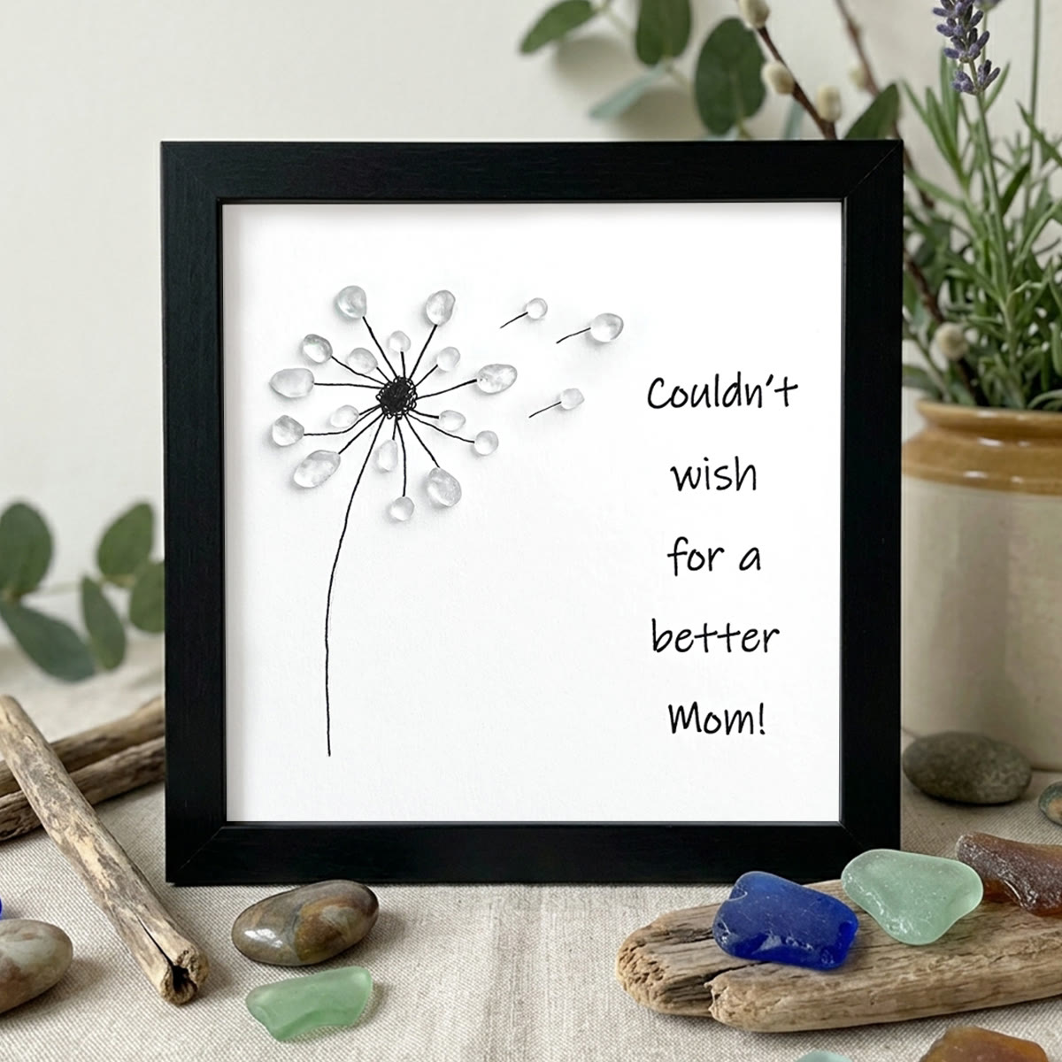 "Couldn't Wish for a Better Mom" Dandelion Sea Glass Framed Art - Black - 8" X 8" - image 9