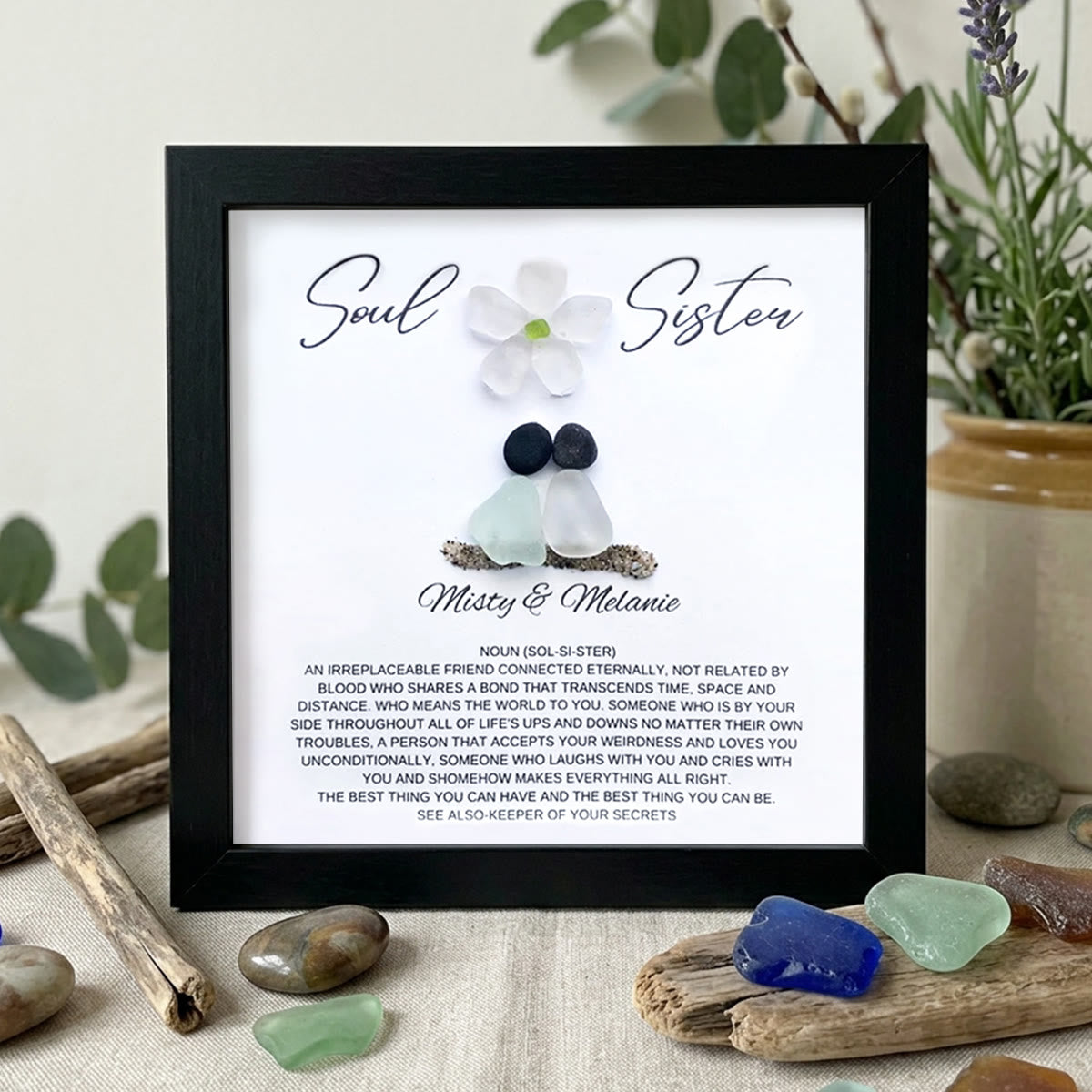 Custom Name Soul Sister Definition Sea Glass Framed Art - Black - 8" X 8" - image 8