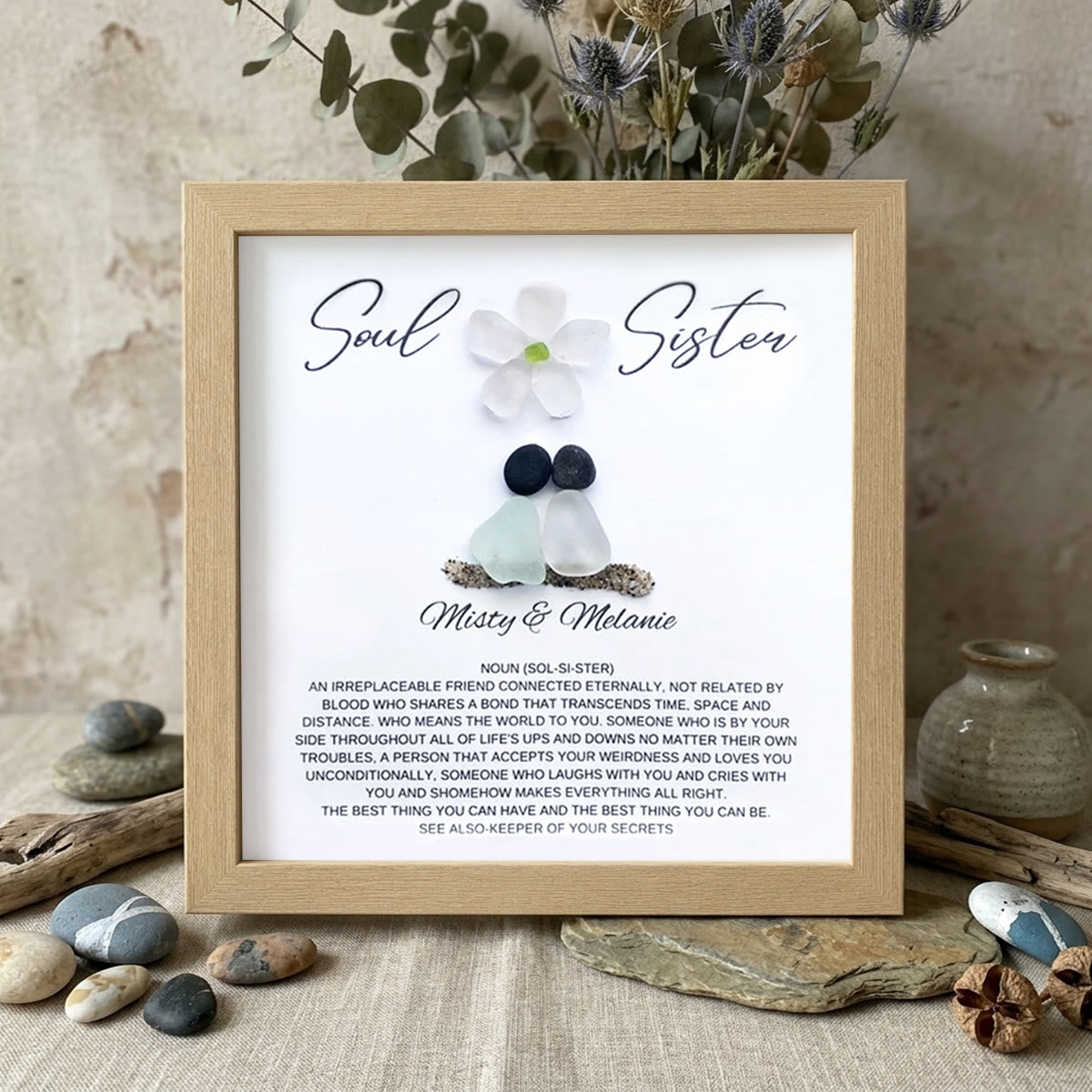 Custom Name Soul Sister Definition Sea Glass Framed Art - Oak - 8" X 8" - image 7