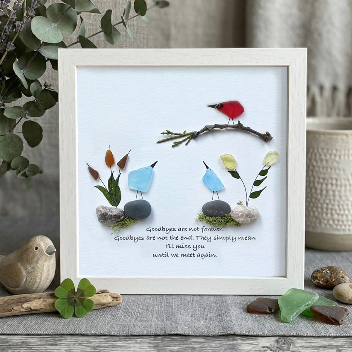 Goodbyes Are Not Forever Bird Scene Sea Glass Framed Art - White - 8" X 8" - image 10