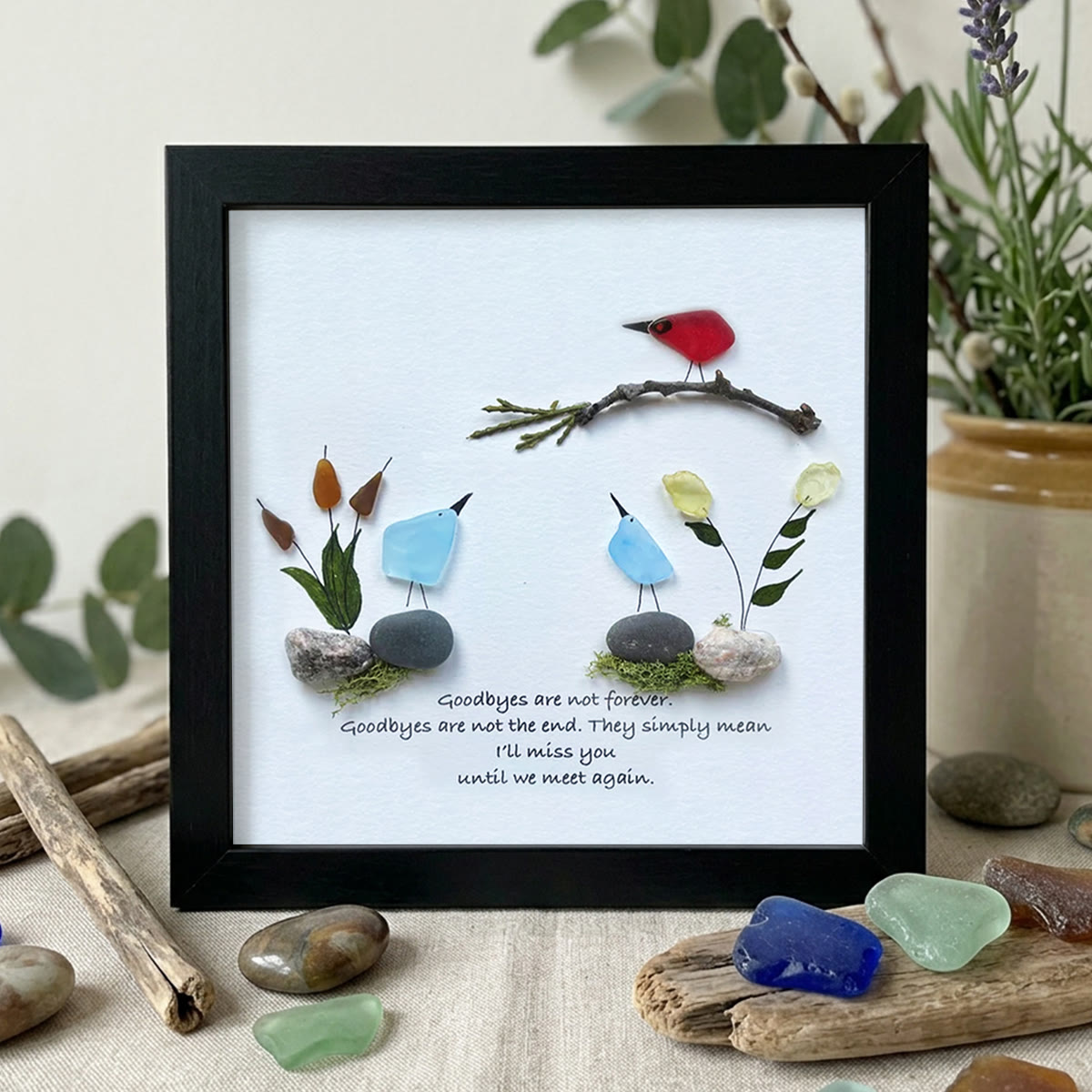 Goodbyes Are Not Forever Bird Scene Sea Glass Framed Art - Black - 8" X 8" - image 9