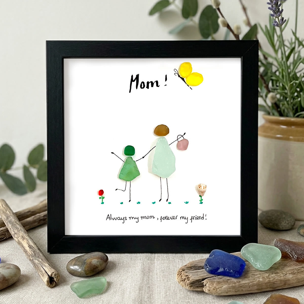 Timeless Mother-Child Bond Sea Glass Framed Art - Black - 8" X 8" - image 9