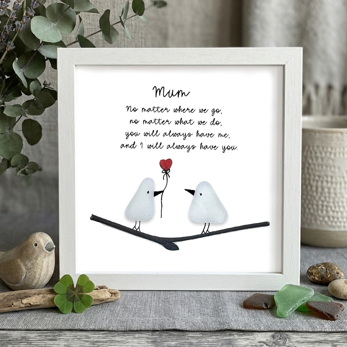 "Mum: Always Have You" Birds Sea Glass Framed Art - White - 8" X 8" - image 10